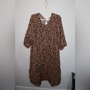 Ava & Viv Brown Animal Print Long Sleeve Dress